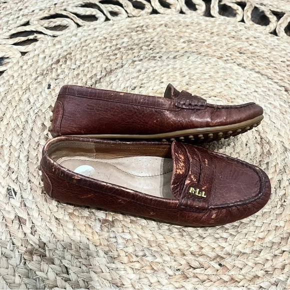 LRL Ralph Lauren Belen Penny Loafers Brown Leather Moc Round Toe Shoes 6 B - Picture 1 of 5